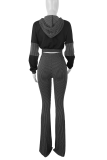 Casual Stripe Draw String Patchwork Hooded Long Sleeve Two Pieces