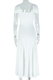 Elegant Solid Color Patchwork Ruched Asymmetrical Collar Long Dresses