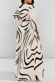 Casual Striped Print Leopard Pocket With Belt O Neck Printed Dresses