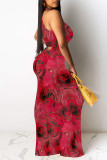 Sexy Floral Print Contrast O Neck Printed Dresses