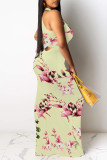 Sexy Floral Print Contrast O Neck Printed Dresses