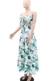 Sexy Print Hollow Out Strap Design Strapless Long Dresses