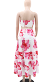 Sexy Print Hollow Out Strap Design Strapless Long Dresses