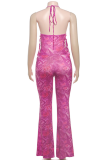 Sexy Print Patchwork Backless Cross Straps Spaghetti Strap Skinny Jumpsuits