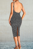Sexy Solid Color Backless Slit Hot Drill Spaghetti Strap Sling Dresses