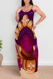 Sexy Graffiti Print portrait Pocket Contrast U Neck Sling Dresses
