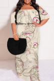 Sexy Floral Print Flounce Off Shoulder Printed Plus Size Dresses