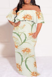 Sexy Floral Print Flounce Off Shoulder Printed Plus Size Dresses