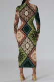 Casual Colorblock National Totem Print Contrast O Neck Printed Dresses