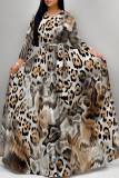 Casual Snakeskin Print Leopard Tiger Stripes Pocket With Belt Contrast O Neck Printed Dresses