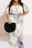 Sexy Floral Print Flounce Off Shoulder Printed Plus Size Dresses