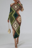 Casual Colorblock National Totem Print Contrast O Neck Printed Dresses