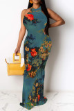 Sexy Floral Print Contrast O Neck Printed Dresses