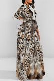 Casual Snakeskin Print Leopard Tiger Stripes Pocket With Belt Contrast O Neck Printed Dresses