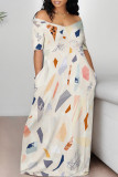Casual Geometric Print Flowers Contrast V Neck Printed Dresses