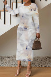 Casual Colorblock National Totem Print Contrast O Neck Printed Dresses