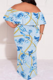 Sexy Floral Print Flounce Off Shoulder Printed Plus Size Dresses