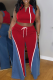 Casual Lace Up Zipper Contrast Zipper Collar Sleeveless Two Pieces
