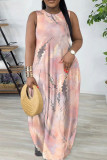 Casual Colorblock Print Gradient Pocket Contrast O Neck Printed Dresses