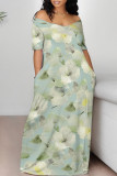 Casual Geometric Print Flowers Contrast V Neck Printed Dresses