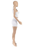 Sexy Casual Solid Color Ruched Oblique Collar Sleeveless Two Pieces