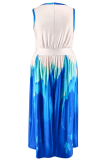 Casual Print Patchwork O Neck Long Plus Size Dresses