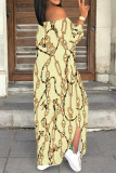 Sexy Chain print Slit Contrast Off Shoulder Printed Dresses