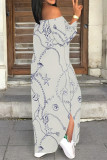 Sexy Chain print Slit Contrast Off Shoulder Printed Dresses