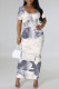 Elegant Gradient Print Contrast O Neck Printed Short Sleeve Dress