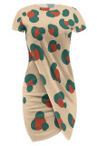 Casual Geometric Print Irregular Contrast O Neck Printed Short Sleeve Dress