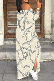 Sexy Chain print Slit Contrast Off Shoulder Printed Dresses