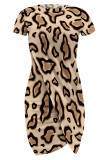 Casual Geometric Print Irregular Contrast O Neck Printed Short Sleeve Dress