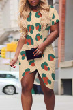 Casual Geometric Print Irregular Contrast O Neck Printed Short Sleeve Dress