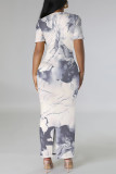 Elegant Gradient Print Contrast O Neck Printed Short Sleeve Dress