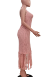 Casual Solid Color Fringed Trim Patchwork Swimwears Cover Up