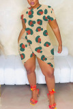 Casual Geometric Print Irregular Contrast O Neck Printed Short Sleeve Dress
