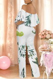 Sexy Colorblock Floral Print Pocket Ruffle Off Shoulder Loose Jumpsuits