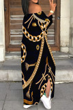 Sexy Chain print Slit Contrast Off Shoulder Printed Dresses