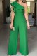 Casual Solid Color Patchwork Backless Flounce Oblique Collar Regular Jumpsuits