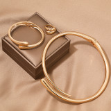 Simple Heavy Metal Geometric Ring Smooth Surface Female Necklace Bracelet Ring Set