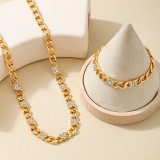 Daily Heart Shaped Chains Rhinestone Decor Necklaces Bracelet Two-piece Set