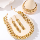 Daily Solid Color Round Necklaces Earrings And Bracelet Three Piece Set