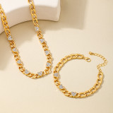 Daily Heart Shaped Chains Rhinestone Decor Necklaces Bracelet Two-piece Set