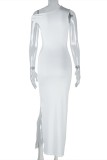 Sexy Elegant Solid Color Slit Oblique Collar Long Dresses