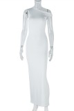 Sexy Elegant Solid Color Slit Oblique Collar Long Dresses