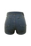 Casual Solid Color Patchwork With Belt High Waist Regular Denim Shorts