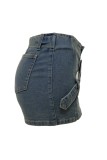 Casual Solid Color Patchwork With Belt High Waist Regular Denim Shorts