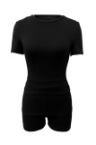 Casual Daily Solid Color Basic O Neck Short Sleeve Two Pieces