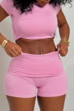 Casual Daily Solid Color Basic O Neck Short Sleeve Two Pieces