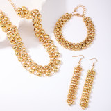 Daily Solid Color Round Necklaces Earrings And Bracelet Three Piece Set